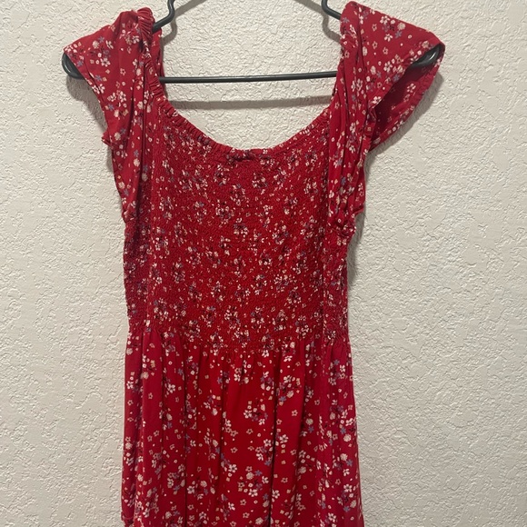 Japna Floral Ruffle Short Sleeve  Flowy Top Boho Juniors medium Red - Picture 5 of 5